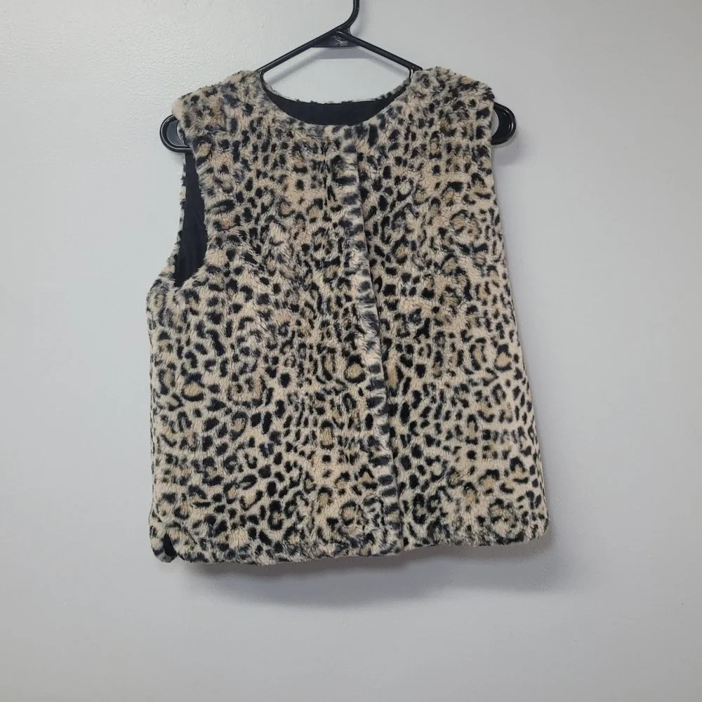 Color Place Kids Reversible Puffer Vest Black Faux Fur Leopard Print XXL 18/20‎